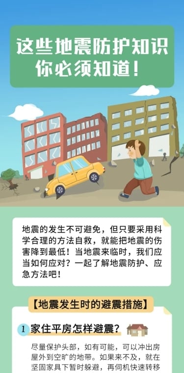 地震防护知识科普插画文章长图