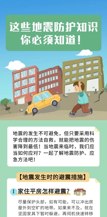 地震防护知识科普插画文章长图