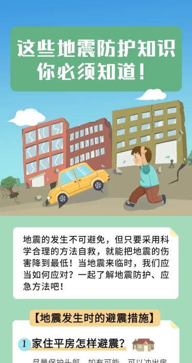 地震防护知识科普插画文章长图