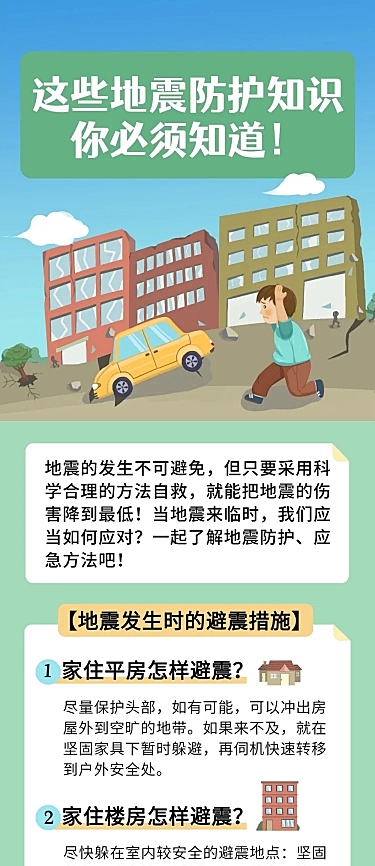 地震防护知识科普插画文章长图