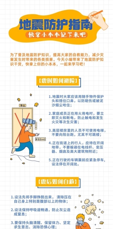 地震防护知识科普插画文章长图