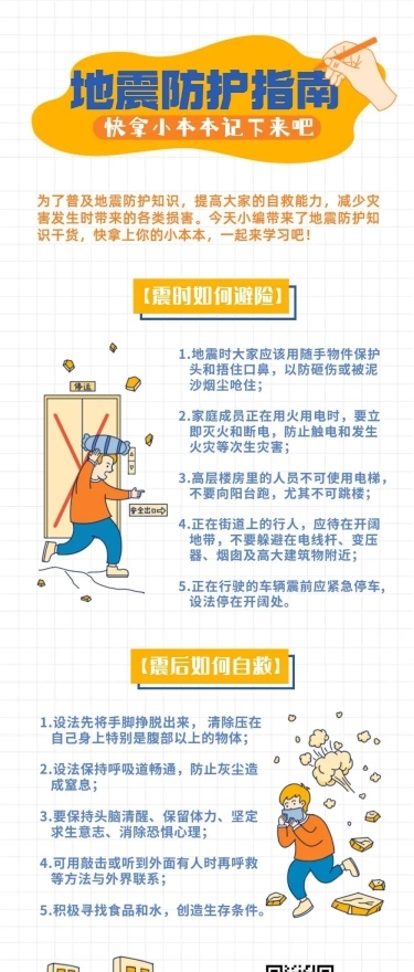 地震防护知识科普插画文章长图