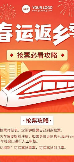 旅游出行春运抢票攻略长图海报