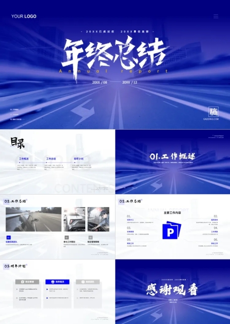 蓝色汽车行业年终总结年末汇报预览效果