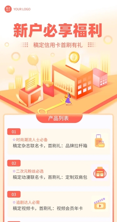 金融保险信用卡新户福利宣传长图海报