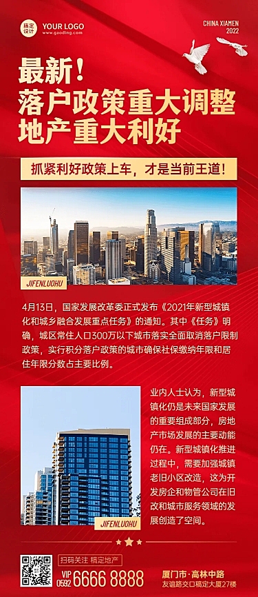 房地产楼市新闻红色长图海报