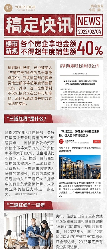 房地产政策资讯报纸风长图海报