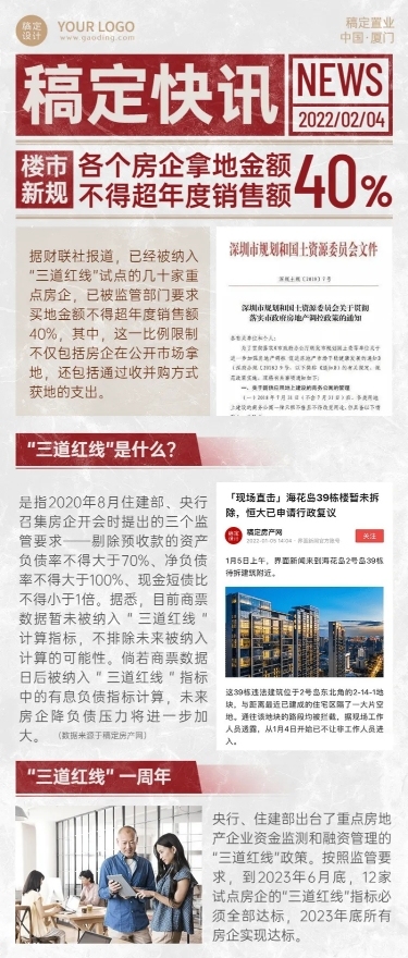 房地产政策资讯报纸风长图海报