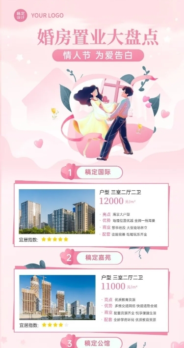 情人节房地产置业营销文艺长图海报
