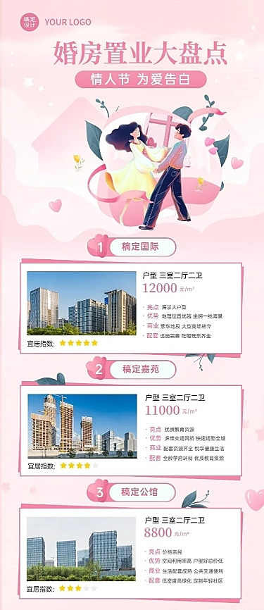 情人节房地产置业营销文艺长图海报