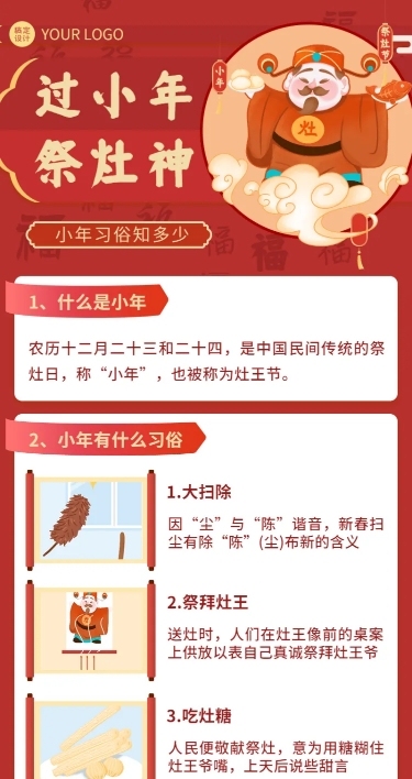 小年习俗知识科普实景长图海报