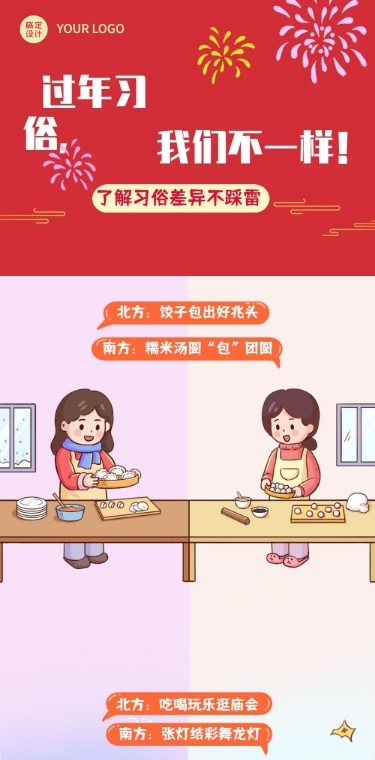 春节习俗话题互动趣味条漫长图
