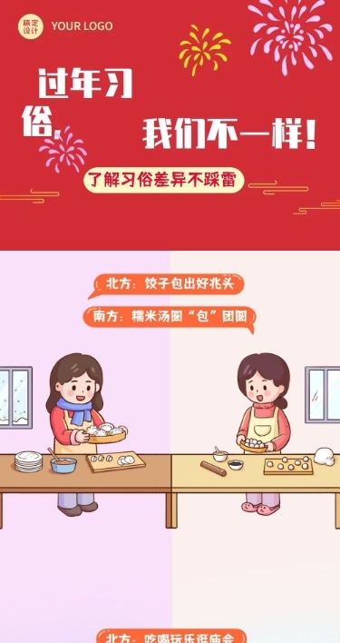 春节习俗话题互动趣味条漫长图