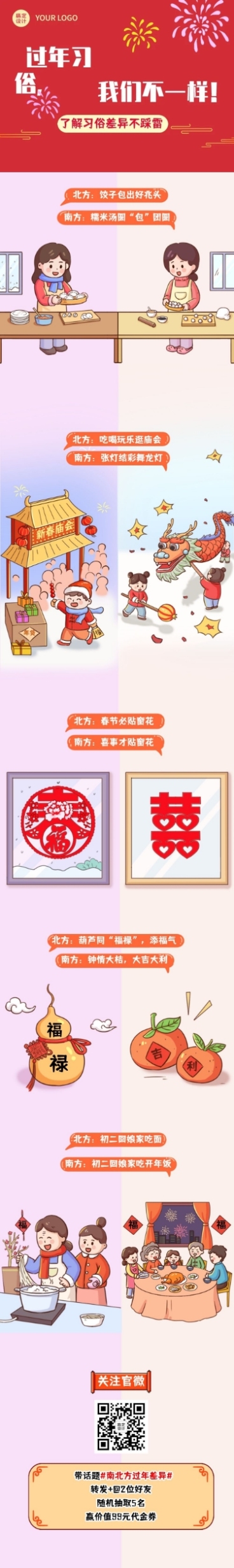 春节习俗话题互动趣味条漫长图预览效果