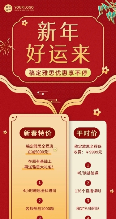 春节招生促销领红包活动介绍长图海报