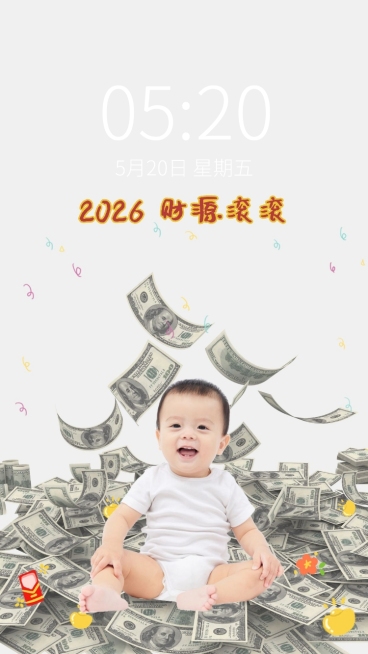 春节可爱祝福晒娃手机壁纸预览效果