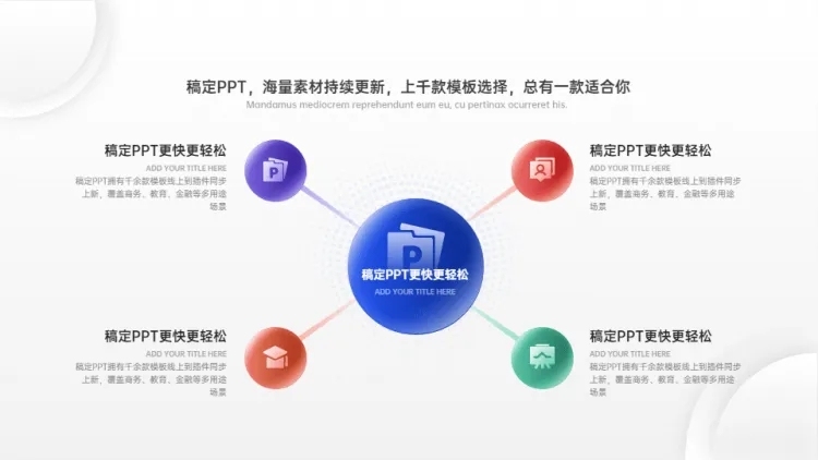 总分关系发散汇聚关系4项PPT图文页预览效果