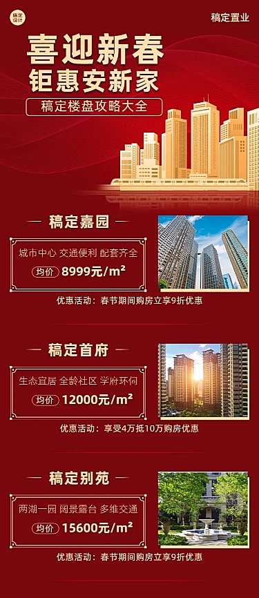 新年春节房地产产品营销红金海报