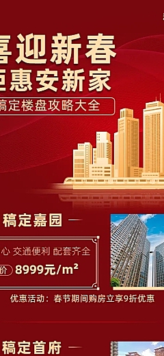 新年春节房地产产品营销红金海报