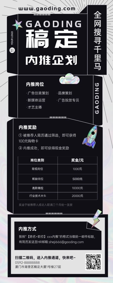 企业公司员工内推招聘长图海报