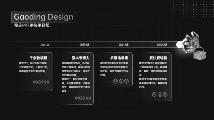 流程关系4项PPT图文页预览效果