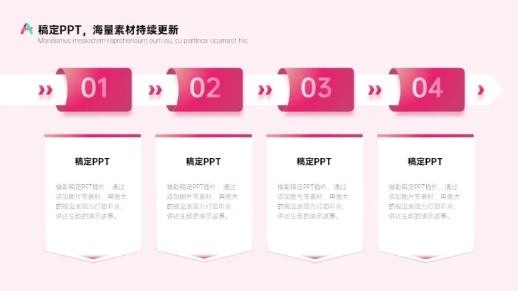 流程关系4项PPT图文页预览效果