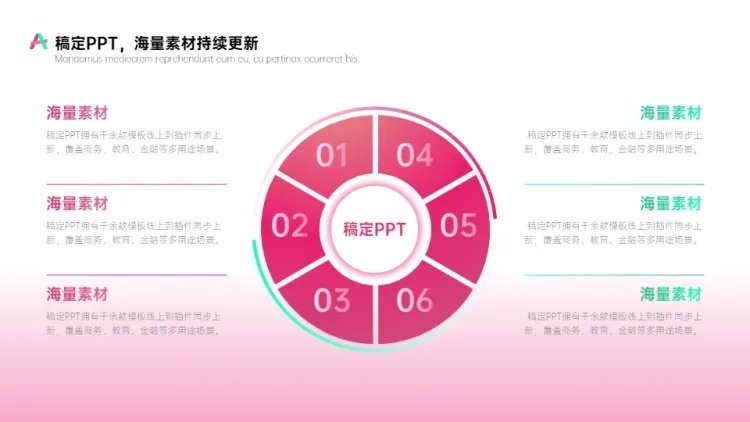 列表循环关系6项PPT图文页预览效果