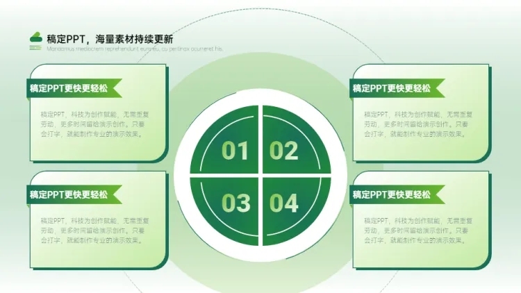 列表循环关系4项PPT图文页预览效果