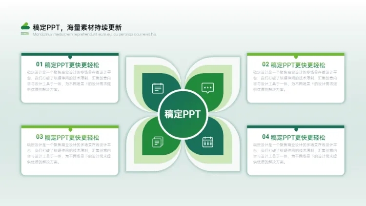 列表总分关系4项PPT图文页预览效果