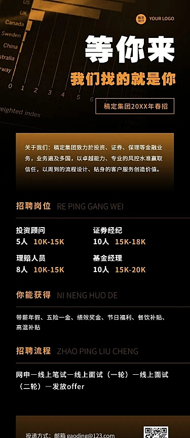企业金融投资校园招聘春招长图海报