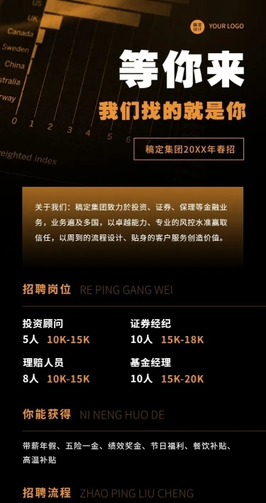企业金融投资校园招聘春招长图海报