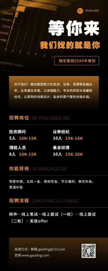 企业金融投资校园招聘春招长图海报