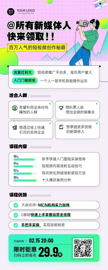 新媒体培训课程介绍长图海报
