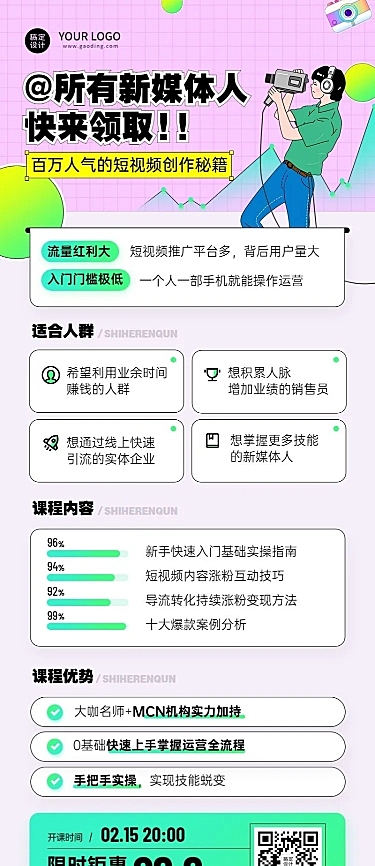 新媒体培训课程介绍长图海报
