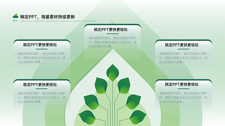 列表发散汇聚关系5项PPT图文页