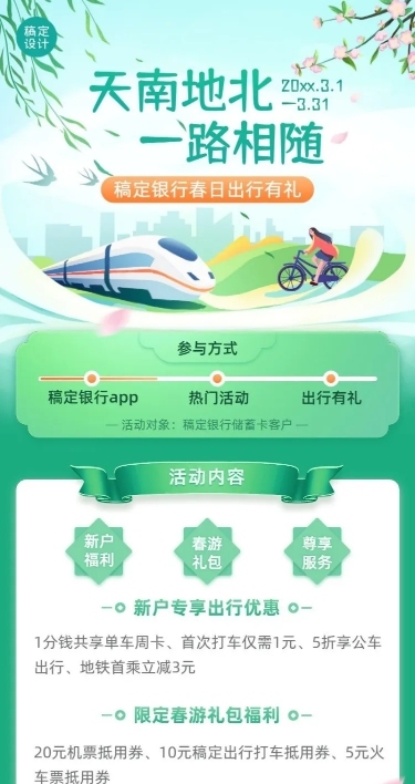 金融保险银行春季出行福利活动营销宣传清新风长图海报