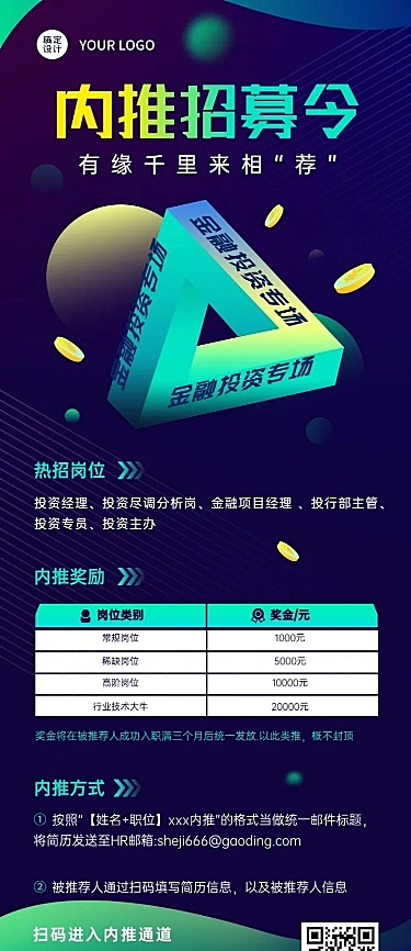 企业公司员工内推招聘长图海报