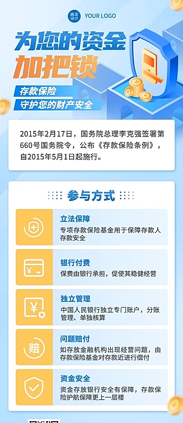 金融银行存款保险知识科普宣传推广长图海报