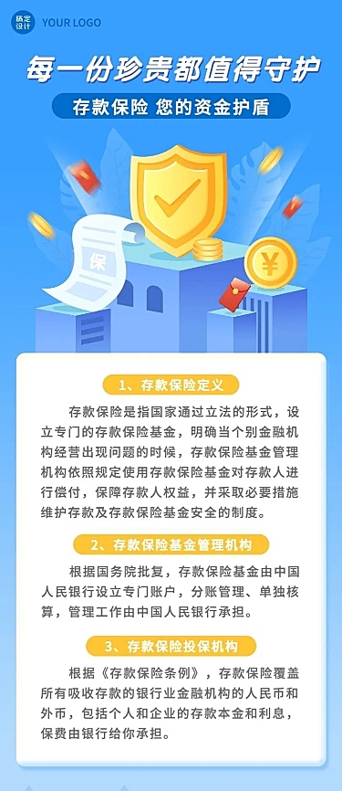 金融保险银行存款保险知识科普宣传插画长图海报
