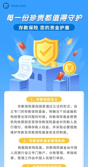 金融保险银行存款保险知识科普宣传插画长图海报