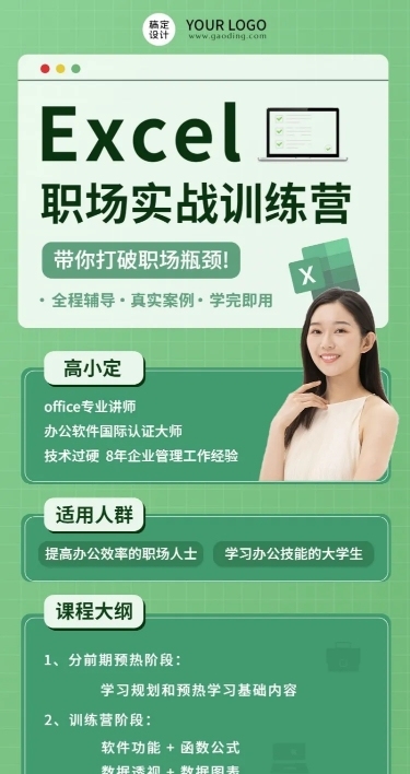 职业培训计算机培训课程宣传长图海报