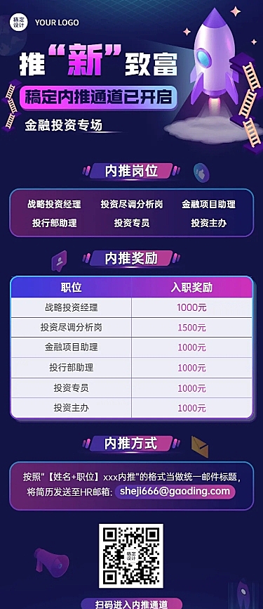 企业公司员工内推招聘长图海报