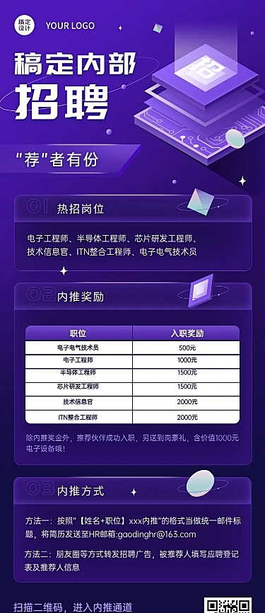 企业公司员工内推招聘长图海报