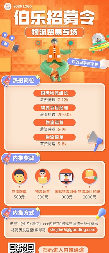 企业公司员工内推招聘长图海报