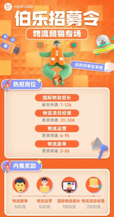 企业公司员工内推招聘长图海报