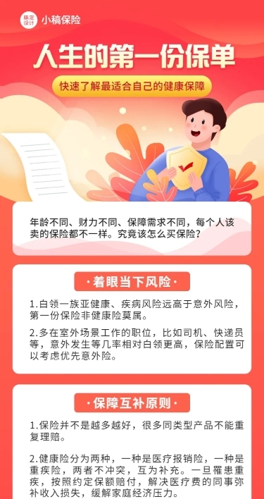 金融保险投保知识科普理念推广宣传插画长图海报