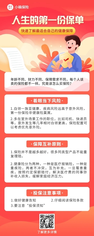 金融保险投保知识科普理念推广宣传插画长图海报