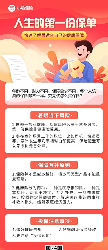 金融保险投保知识科普理念推广宣传插画长图海报