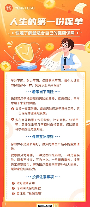金融保险保单购买知识科普理念推广宣传长图海报
