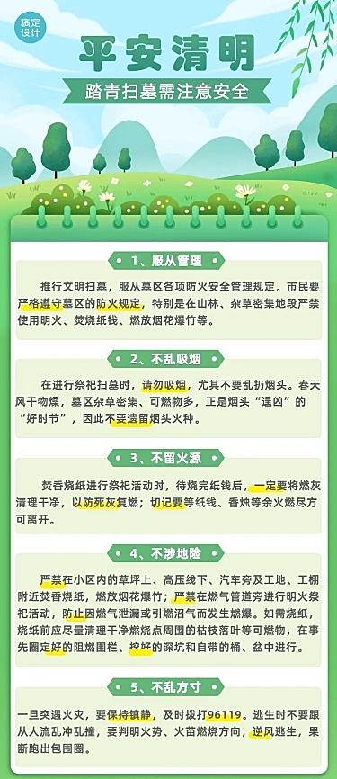 清明节文明安全贴士长图海报